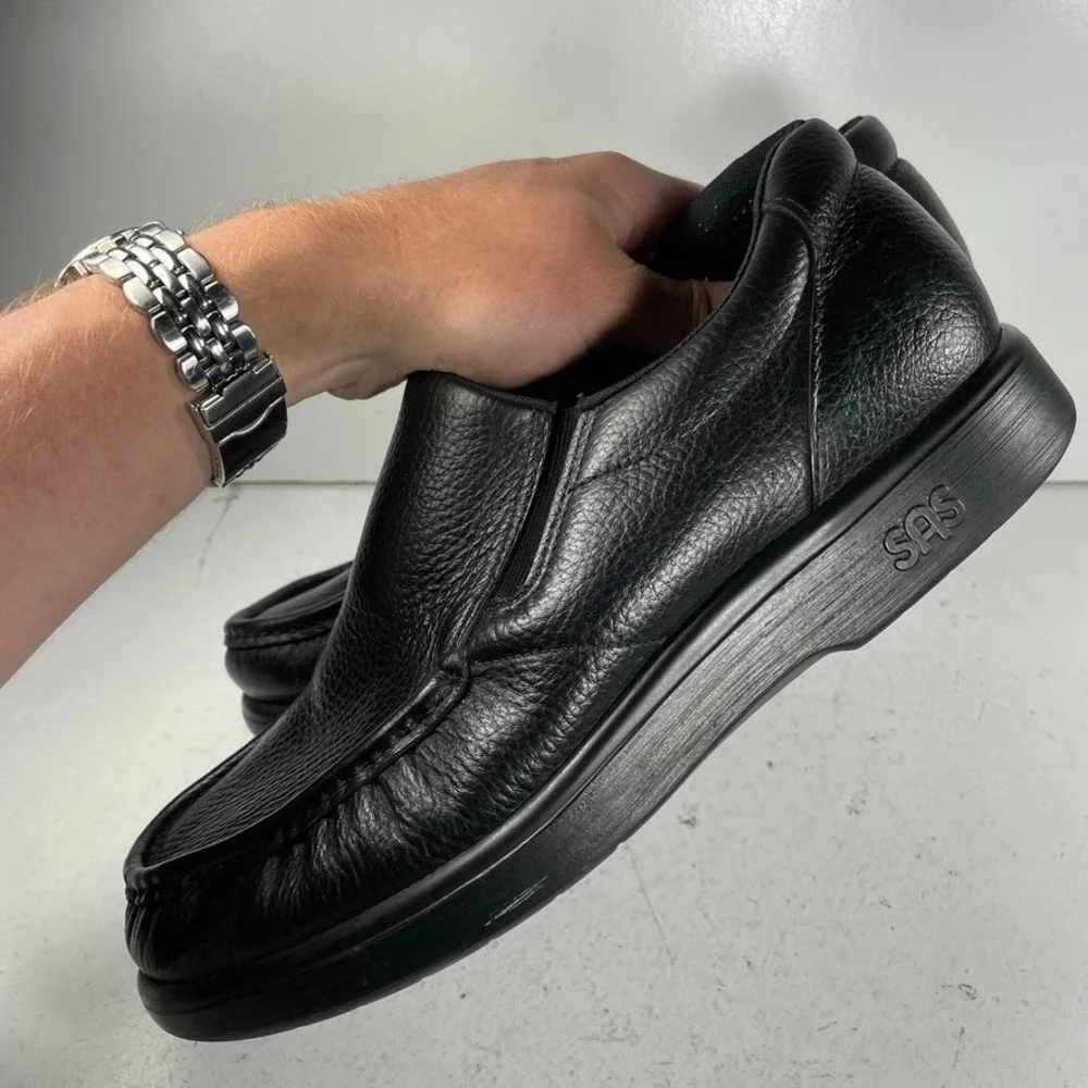 SAS Side Gore Loafers Mens Size 11 Wide Black Leather Orthotic Slip On Comfort